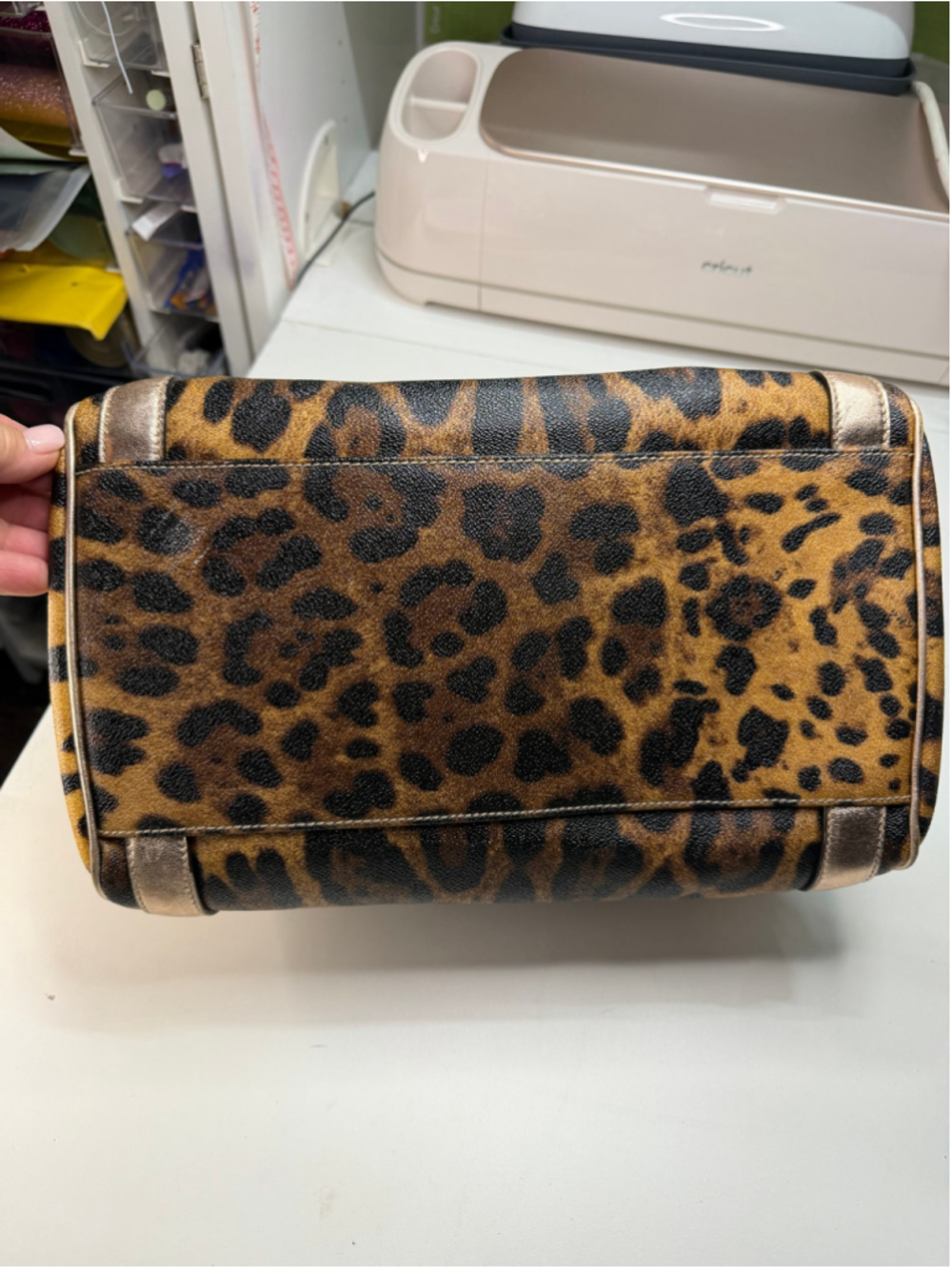 Women's Dolce & Gabbana Leopard Print Satchel Bag, One Size, Brown and Gold - Picture 9 of 16
